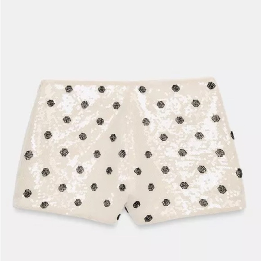 ZARA POLKA DOT SEQUIN MINI SHORTS - Picture 6 of 9